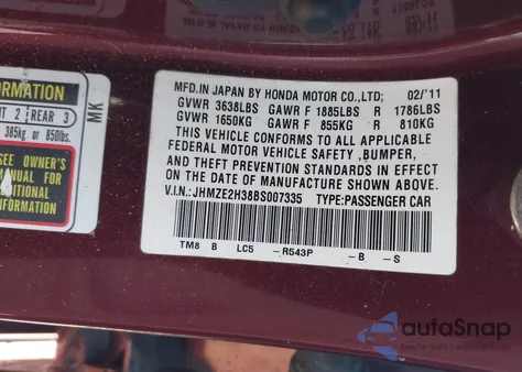 2011 Honda Insight from USA, damaged, VIN JHMZE2H38BS007335
